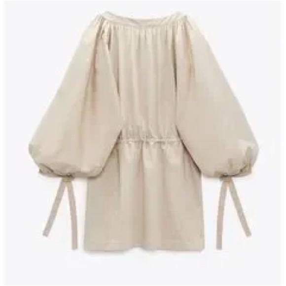 Zara Boho Cream Balloon Sleeves Buttons Mini Shirt Women's Dress Small - Picture 3 of 8